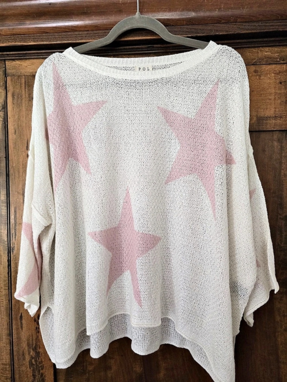 O POL Star Print Open Knit Sweater Size Small